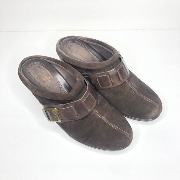 Clarks Shoes - Clarks bendables brown suede leather clogs size 7